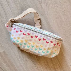 Fanny pack with rainbow colored hearts. Belt bag. Kidcore Cute Adjustable Strap